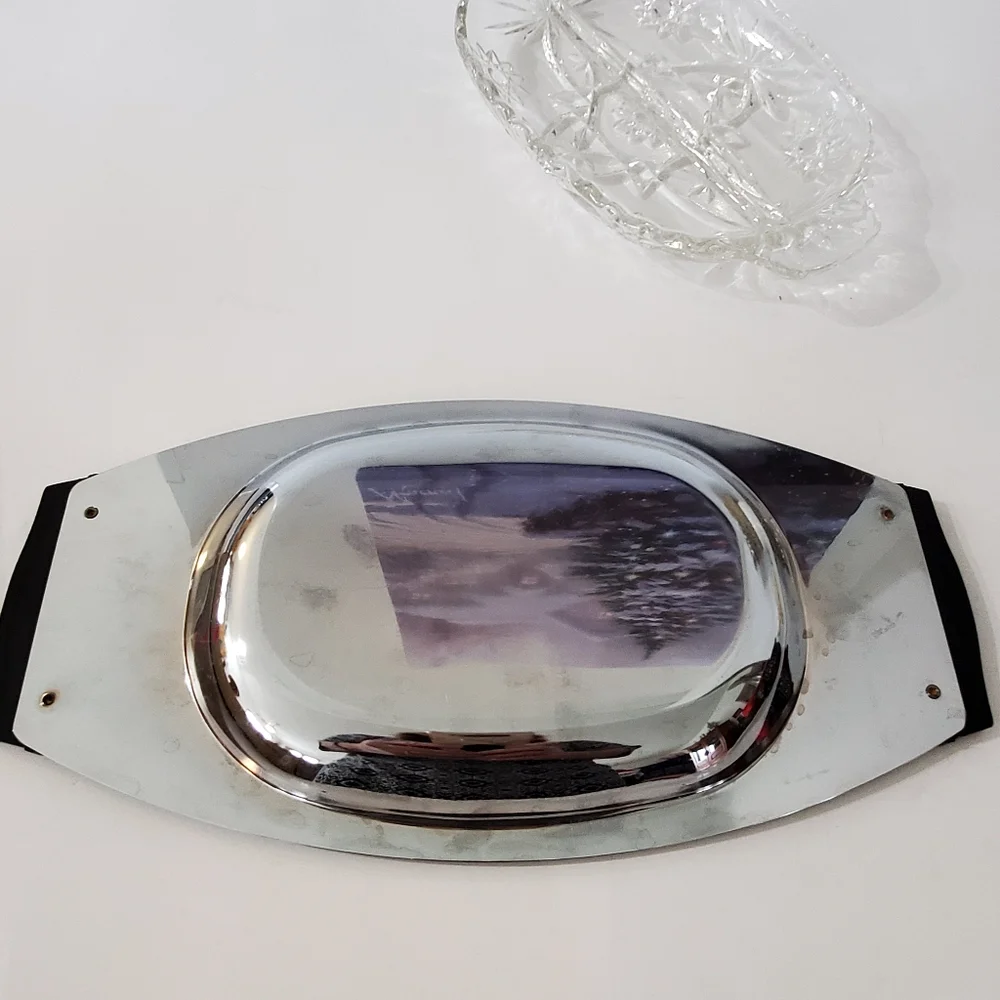 VTG Kromex Relish Server #044-21 Tray w/Glass Insert In Original Box MCM 60s EUC